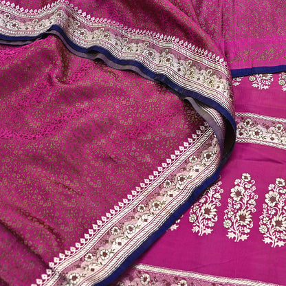 Indian Vintage Sari Pink Heavy Wedding Pure Satin Silk Woven Banarasi Tanchoi Saree 5Yd Ethnic Craft Fabric Upcycle Bridal Heavy Sarees