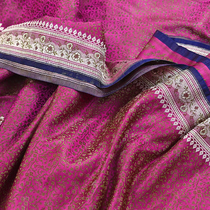 Indian Vintage Sari Pink Heavy Wedding Pure Satin Silk Woven Banarasi Tanchoi Saree 5Yd Ethnic Craft Fabric Upcycle Bridal Heavy Sarees