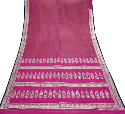 Indian Vintage Sari Pink Heavy Wedding Pure Satin Silk Woven Banarasi Tanchoi Saree 5Yd Ethnic Craft Fabric Upcycle Bridal Heavy Sarees