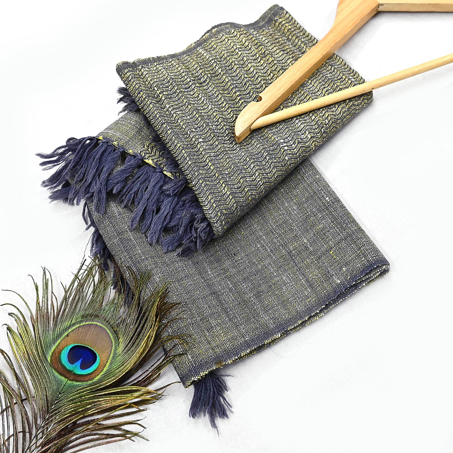 Indian Women Vintage Gray Long Stole Pure Woolen Scarf Dupatta Scarves Sarong Wrap Veil Hijab Shawl Soft Fringes