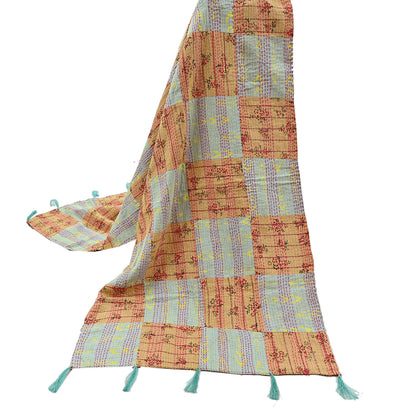 Indian Vintage Dupatta Multi Long Stole Pure Cotton Printed Hand Embroidered Kantha Scarves Veil Scarf Wrap For Women's