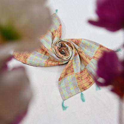 Indian Vintage Dupatta Multi Long Stole Pure Cotton Printed Hand Embroidered Kantha Scarves Veil Scarf Wrap For Women's