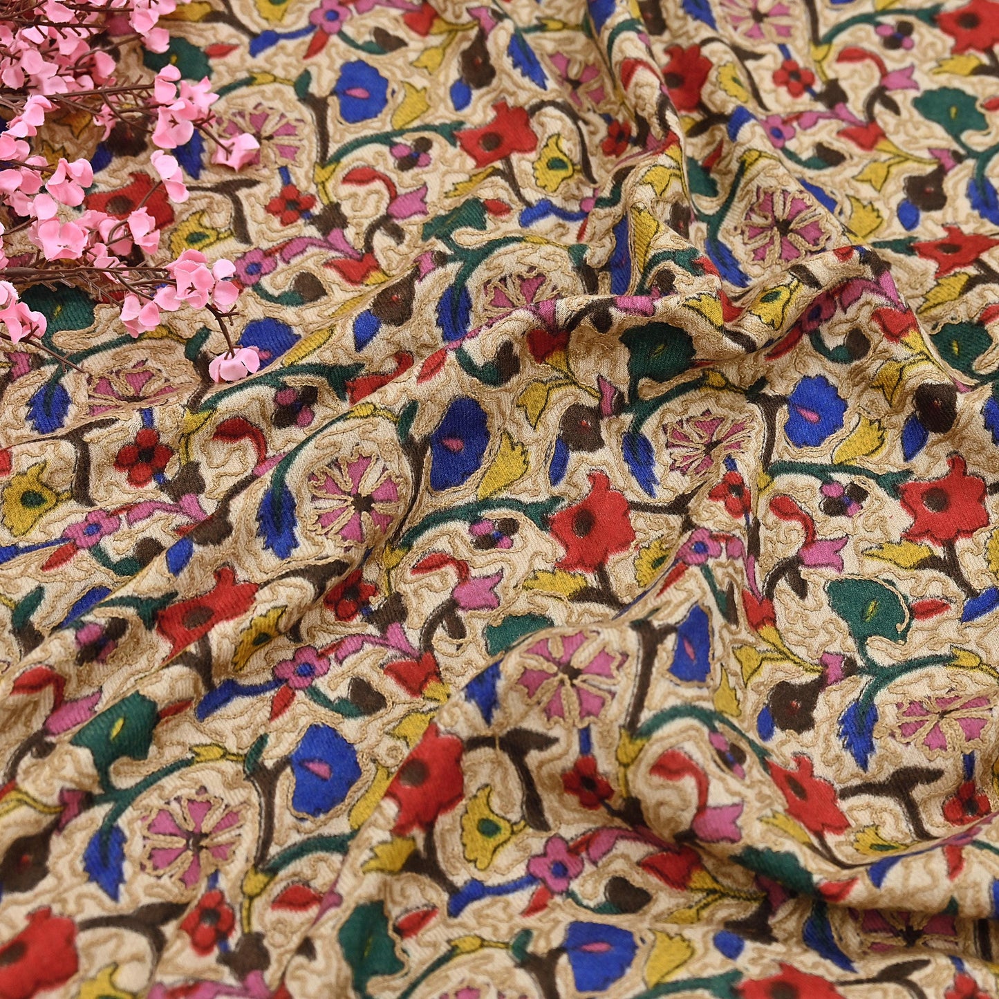 Vintage Kashmiri Aari Embroidery Shawl Beige Pure Wool Wrap Handcrafted Chain Stitch Kashida Stole Christmas Gift for Her