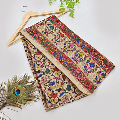 Vintage Kashmiri Aari Embroidery Shawl Beige Pure Wool Wrap Handcrafted Chain Stitch Kashida Stole Christmas Gift for Her