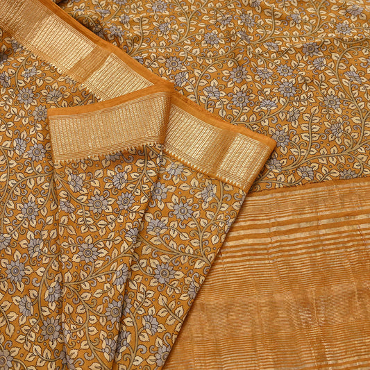Indian Vintage Green Saree Block Printed Sari chanderi Silk Sari Craft Fabric 5Yd Floral Soft Zari Dress making Bollywood saree Birds