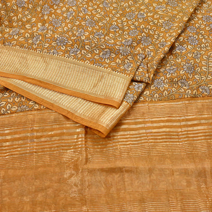 Indian Vintage Green Saree Block Printed Sari chanderi Silk Sari Craft Fabric 5Yd Floral Soft Zari Dress making Bollywood saree Birds