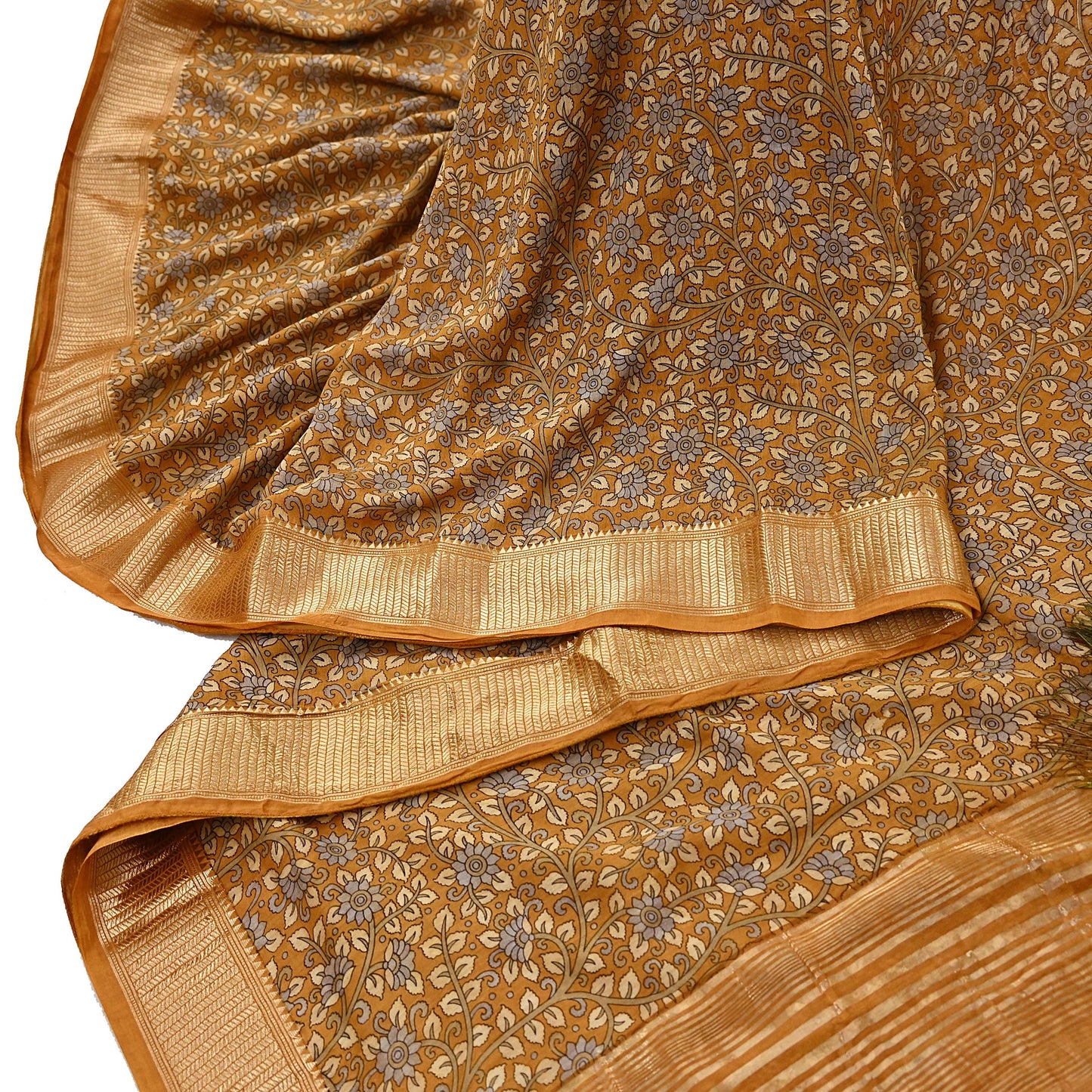 Indian Vintage Green Saree Block Printed Sari chanderi Silk Sari Craft Fabric 5Yd Floral Soft Zari Dress making Bollywood saree Birds