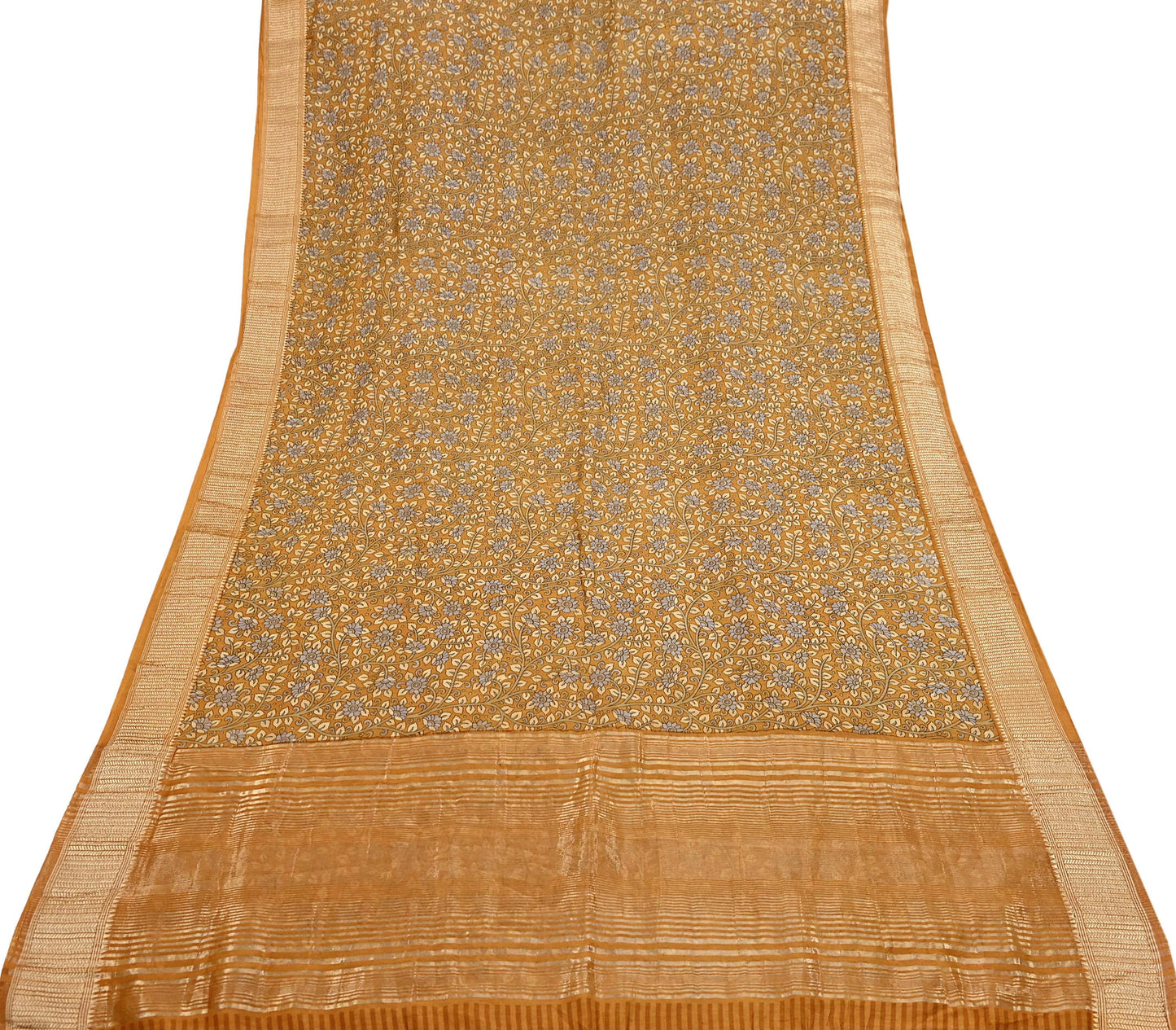 Indian Vintage Green Saree Block Printed Sari chanderi Silk Sari Craft Fabric 5Yd Floral Soft Zari Dress making Bollywood saree Birds