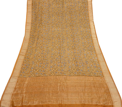 Indian Vintage Green Saree Block Printed Sari chanderi Silk Sari Craft Fabric 5Yd Floral Soft Zari Dress making Bollywood saree Birds