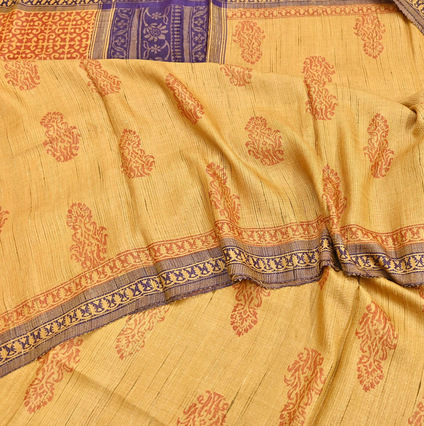 Indian Vintage Heavy Sari Mustard Pure Khadi Silk Handloom Saree Craft Fabric 5yd Ethnic Wear Dress making For Crafting Quilting