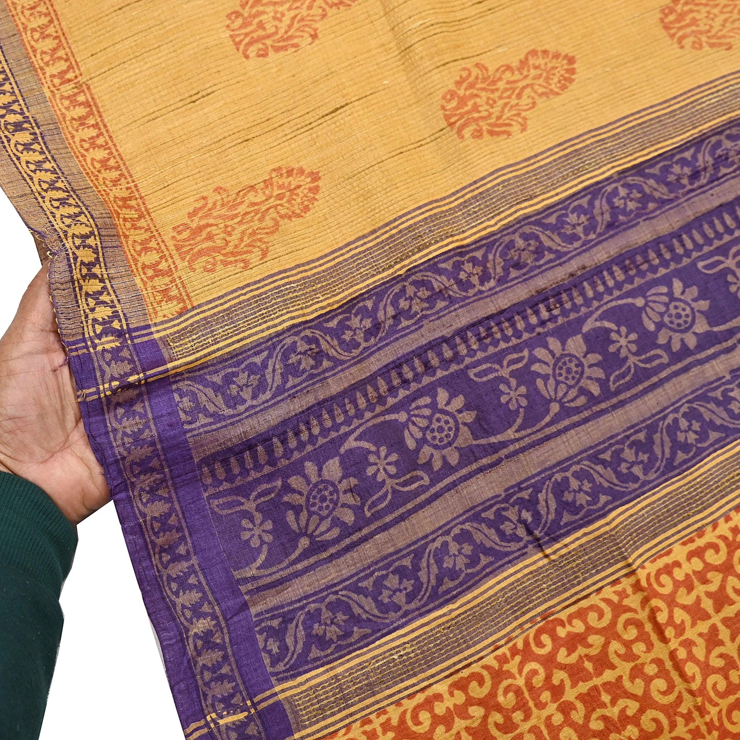 Indian Vintage Heavy Sari Mustard Pure Khadi Silk Handloom Saree Craft Fabric 5yd Ethnic Wear Dress making For Crafting Quilting