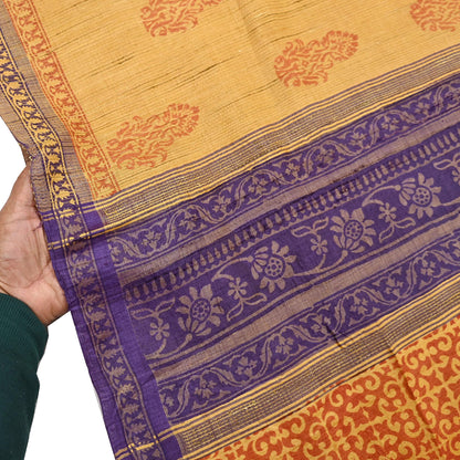 Indian Vintage Heavy Sari Mustard Pure Khadi Silk Handloom Saree Craft Fabric 5yd Ethnic Wear Dress making For Crafting Quilting