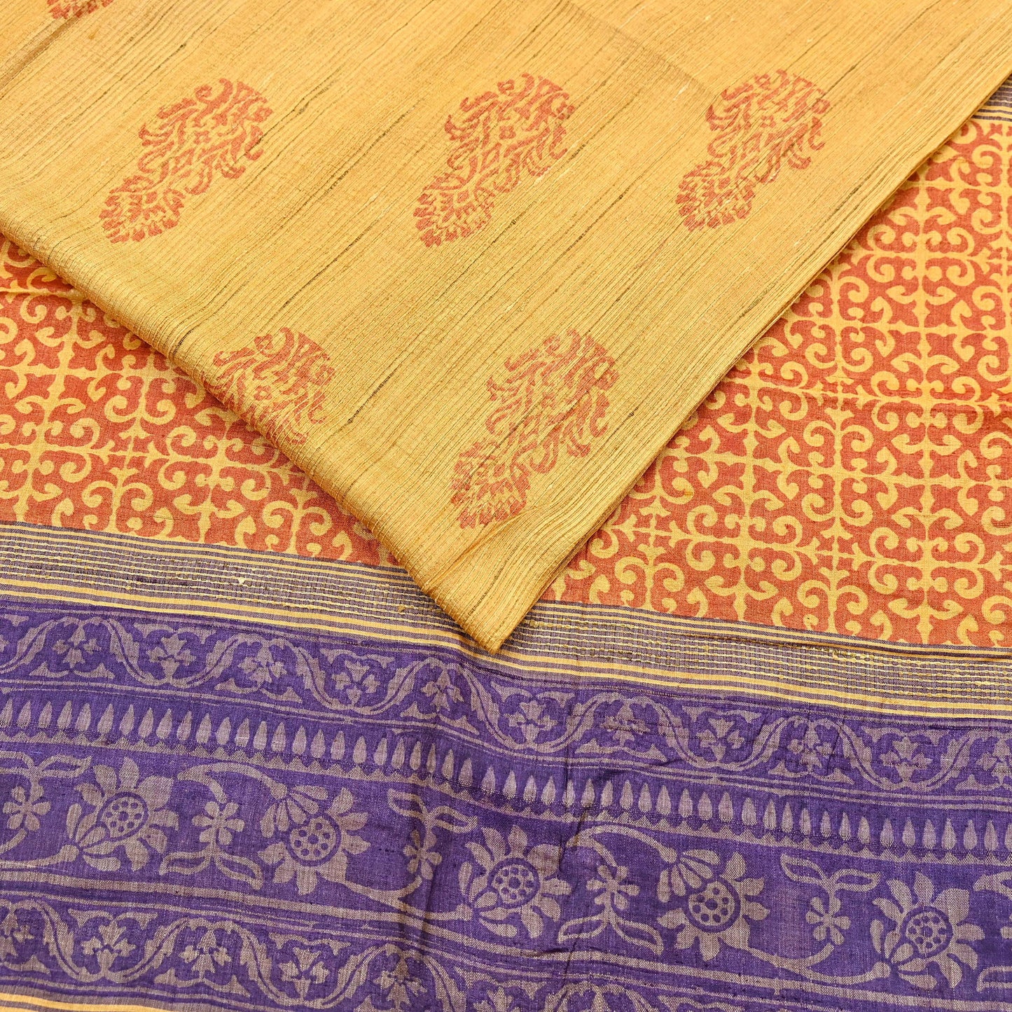 Indian Vintage Heavy Sari Mustard Pure Khadi Silk Handloom Saree Craft Fabric 5yd Ethnic Wear Dress making For Crafting Quilting