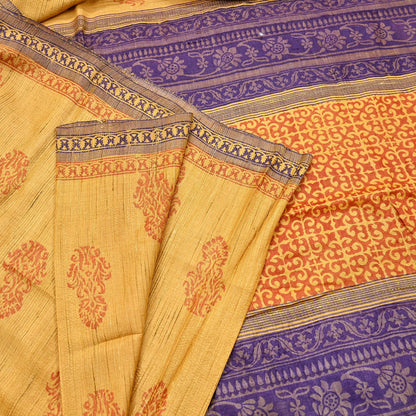 Indian Vintage Heavy Sari Mustard Pure Khadi Silk Handloom Saree Craft Fabric 5yd Ethnic Wear Dress making For Crafting Quilting