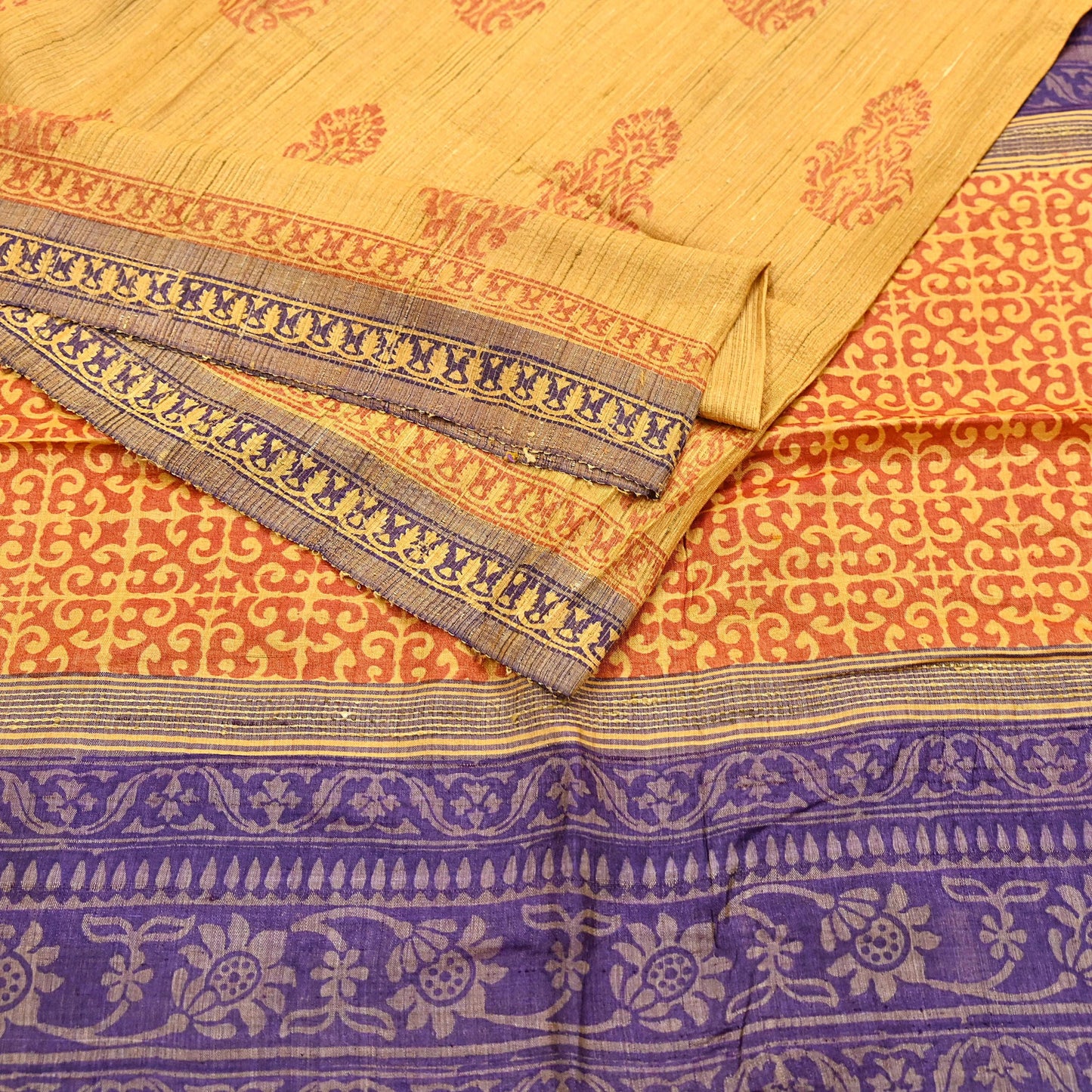Indian Vintage Heavy Sari Mustard Pure Khadi Silk Handloom Saree Craft Fabric 5yd Ethnic Wear Dress making For Crafting Quilting