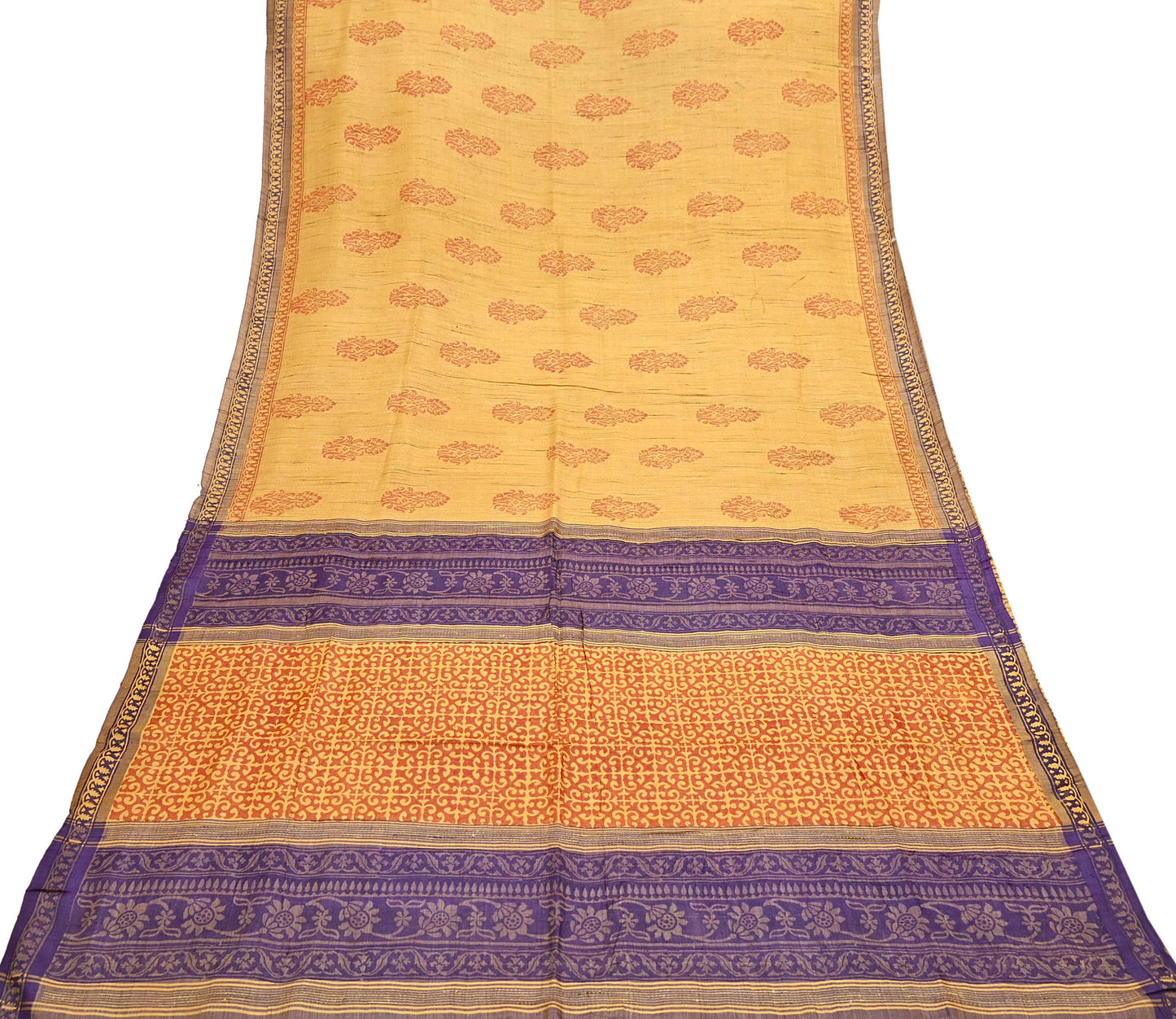 Indian Vintage Heavy Sari Mustard Pure Khadi Silk Handloom Saree Craft Fabric 5yd Ethnic Wear Dress making For Crafting Quilting