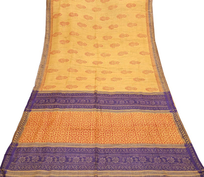 Indian Vintage Heavy Sari Mustard Pure Khadi Silk Handloom Saree Craft Fabric 5yd Ethnic Wear Dress making For Crafting Quilting
