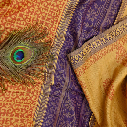 Indian Vintage Heavy Sari Mustard Pure Khadi Silk Handloom Saree Craft Fabric 5yd Ethnic Wear Dress making For Crafting Quilting