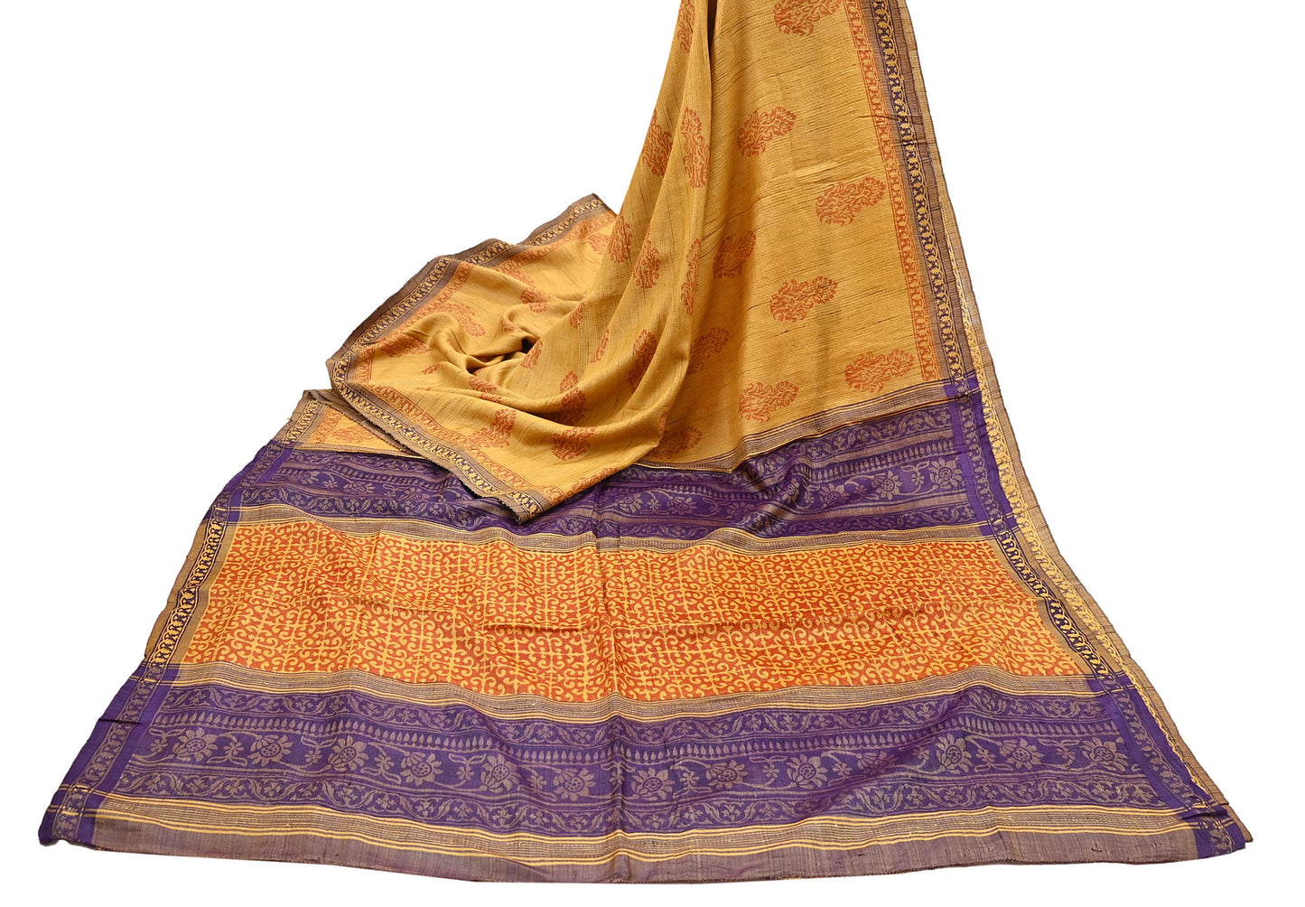Indian Vintage Heavy Sari Mustard Pure Khadi Silk Handloom Saree Craft Fabric 5yd Ethnic Wear Dress making For Crafting Quilting