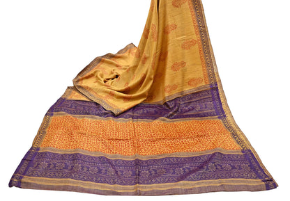 Indian Vintage Heavy Sari Mustard Pure Khadi Silk Handloom Saree Craft Fabric 5yd Ethnic Wear Dress making For Crafting Quilting