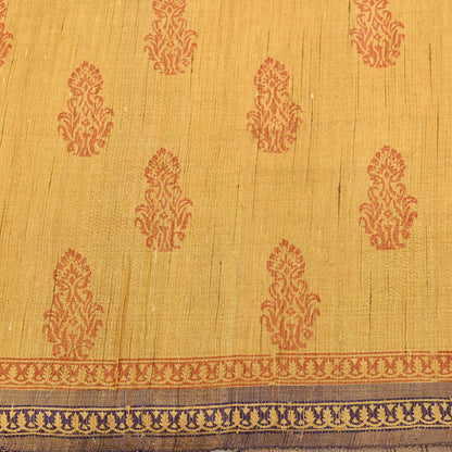 Indian Vintage Heavy Sari Mustard Pure Khadi Silk Handloom Saree Craft Fabric 5yd Ethnic Wear Dress making For Crafting Quilting
