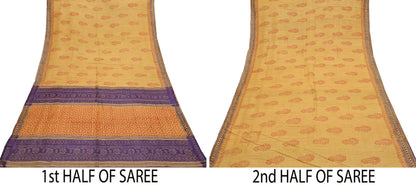 Indian Vintage Heavy Sari Mustard Pure Khadi Silk Handloom Saree Craft Fabric 5yd Ethnic Wear Dress making For Crafting Quilting