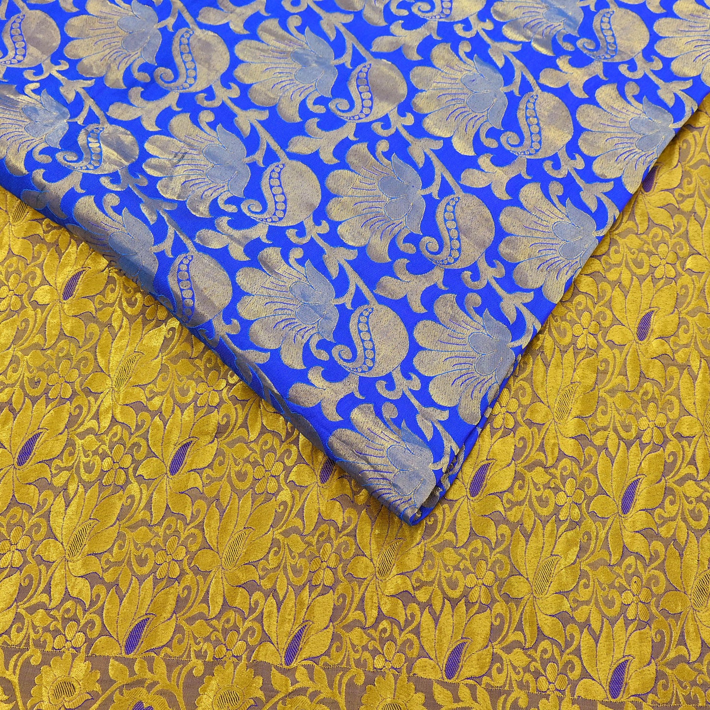 Indian Vintage Heavy Royal Blue & green Kanjivaram Saree 100% Pure Silk Sari Metallic Golden Zari 6Yd Floral Crafting with blouse fabric