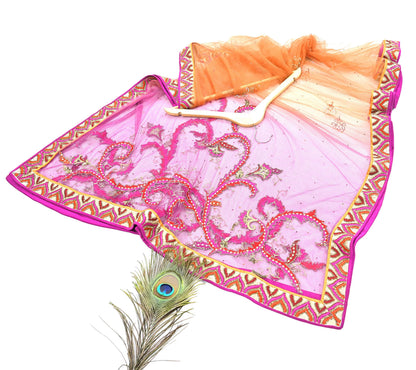 Orange & Purple Heavy Hand Embroidered Designer Lehenga Set Net Lehenga Padded Blouse, Dupatta Indian Wedding Outfit Sequins Beaded 3pc Set