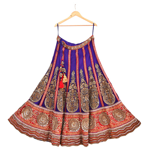 Indian New Heavy Purple & Maroon Colored Mesh/Net Hand Embroidered Lehenga Skirt By Designer Sabyasachi Bridal Wear