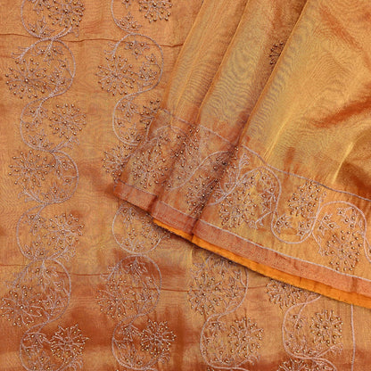 Indian Vintage Saree Hand Embroidered Sari Golden Zardozi Tissue Fabric 5yd Ethnic