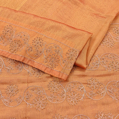 Indian Vintage Saree Hand Embroidered Sari Golden Zardozi Tissue Fabric 5yd Ethnic
