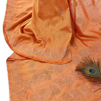 Indian Vintage Saree Hand Embroidered Sari Golden Zardozi Tissue Fabric 5yd Ethnic