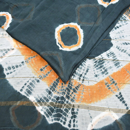 Indian Vintage Sari Orange & Black chanderi Silk tie-dye Printed Saree 5Yd Fabric Soft Zari Border Ethnic Upcycle Crafting Dress making