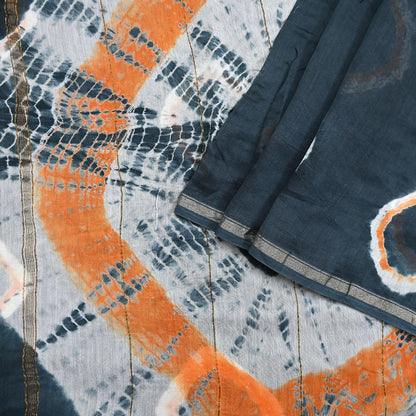 Indian Vintage Sari Orange & Black chanderi Silk tie-dye Printed Saree 5Yd Fabric Soft Zari Border Ethnic Upcycle Crafting Dress making