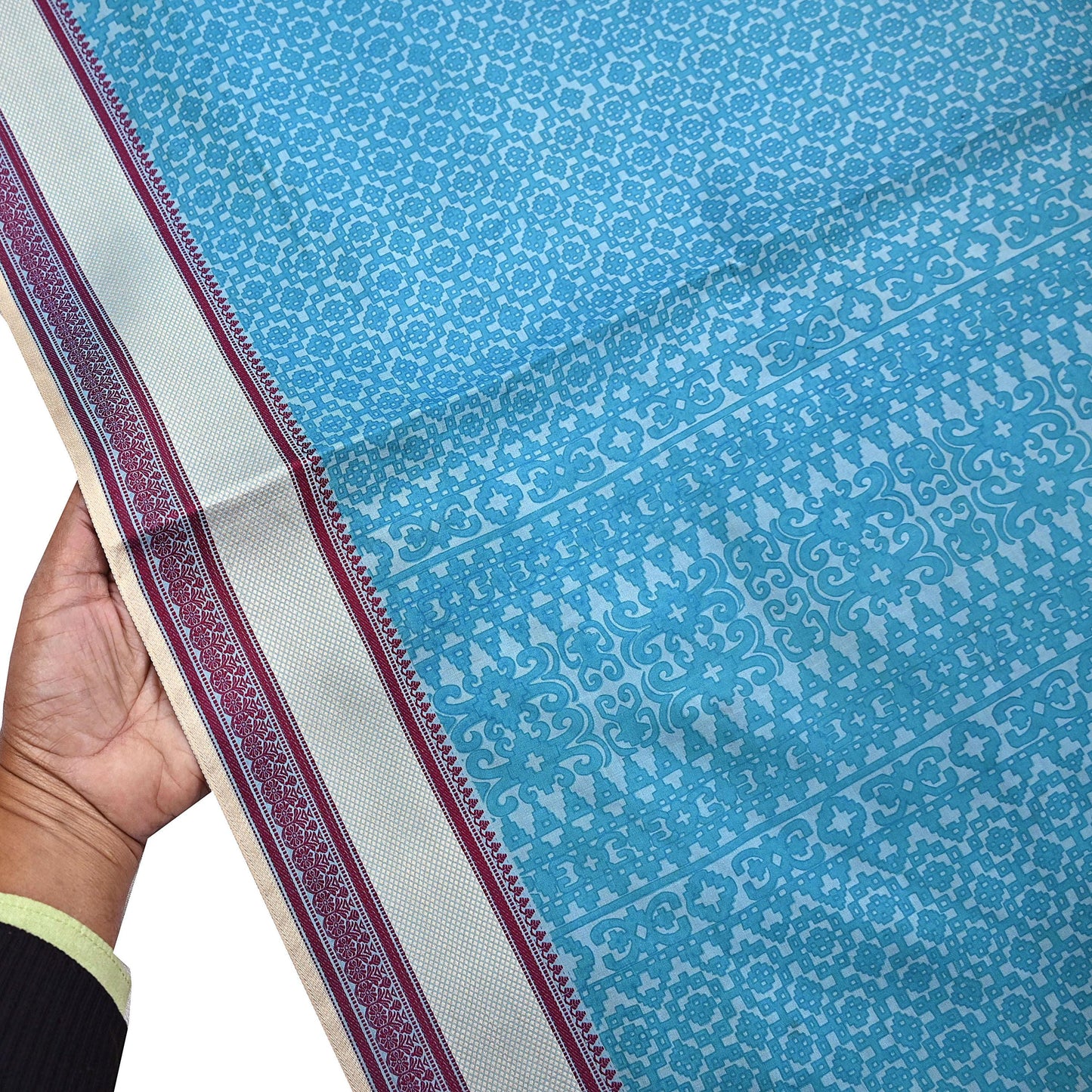 Vintage Sari Blue Pure Silk Printed Saree Fabric 5yard Sewing Soft Dress Designing for Crafting Quilting Upcycle Soft Border