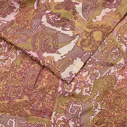 Vintage Green, Beige Pure Silk Saree Indian Printed Silk Fabric 5 Yards Boho Craft Material for Sewing, Quilting, Dressmaking, Upcycling