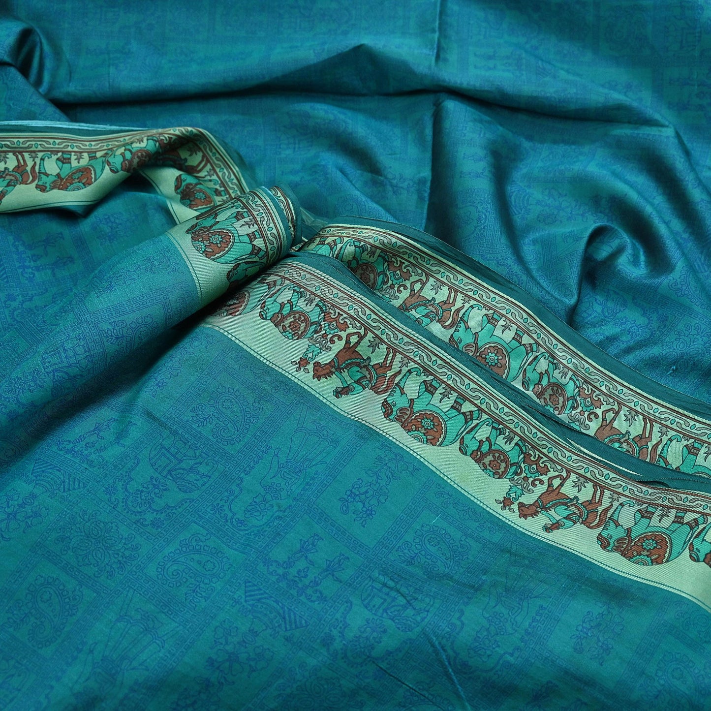 Indian Vintage Sari Green Pure Silk Printed Sarees 6yd Sewing Craft Fabric Dress Making Soft Quilting Crafting Upcycle Used Humans