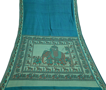 Indian Vintage Sari Green Pure Silk Printed Sarees 6yd Sewing Craft Fabric Dress Making Soft Quilting Crafting Upcycle Used Humans