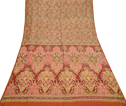 Indian Vintage Sari Red Pure Silk Printed Sarees 5yd Sewing Craft Fabric Dress Making  Soft Floral Wrap Upcycle Used Quilting Crafting