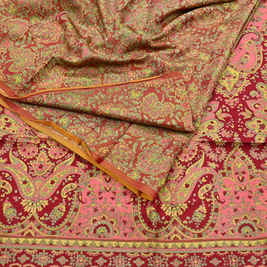 Indian Vintage Sari Red Pure Silk Printed Sarees 5yd Sewing Craft Fabric Dress Making  Soft Floral Wrap Upcycle Used Quilting Crafting
