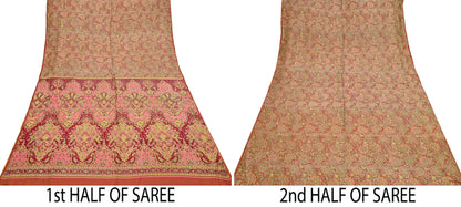 Indian Vintage Sari Red Pure Silk Printed Sarees 5yd Sewing Craft Fabric Dress Making  Soft Floral Wrap Upcycle Used Quilting Crafting
