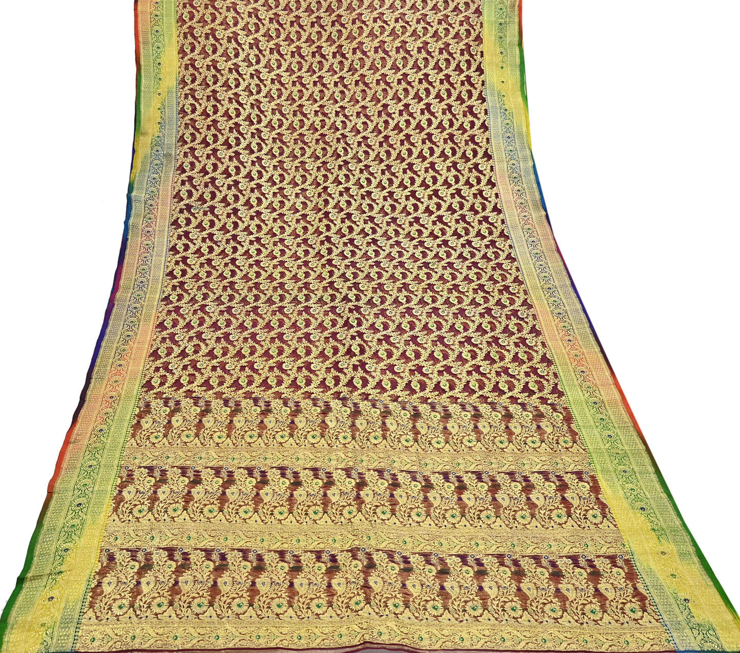 Indian Vintage Sari Heavy Maroon Pure Organza Silk Woven Brocade Banarasi Sarees Zari 5Yd Ethnic Fabric Dress Making Wedding Sarees