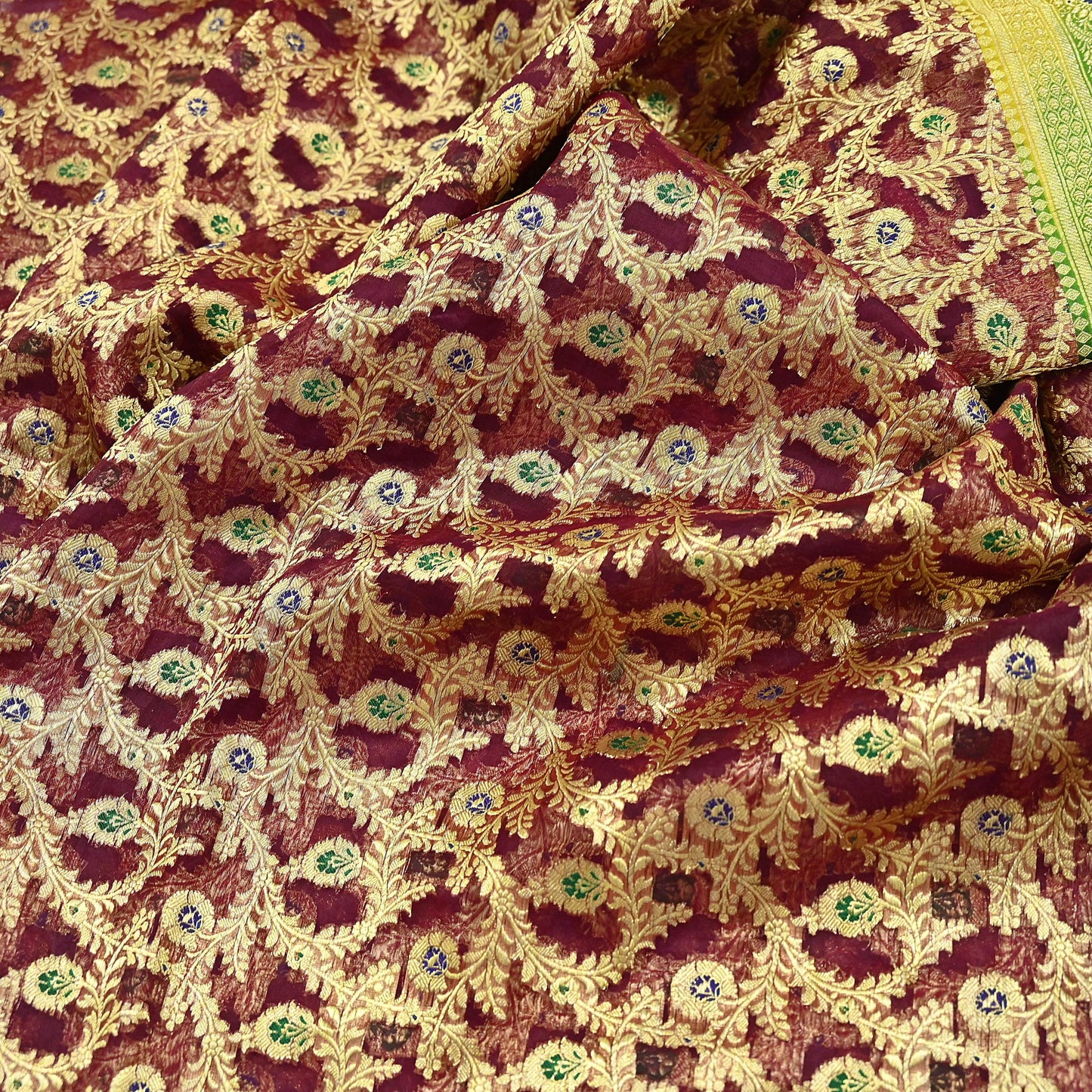 Indian Vintage Sari Heavy Maroon Pure Organza Silk Woven Brocade Banarasi Sarees Zari 5Yd Ethnic Fabric Dress Making Wedding Sarees