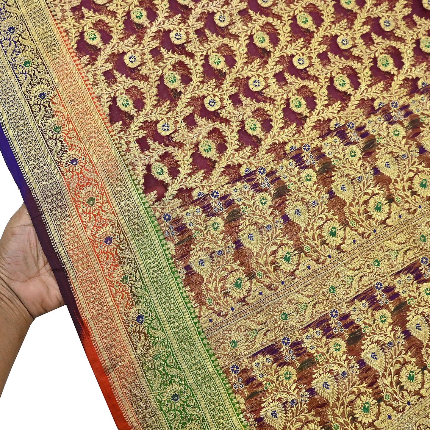 Indian Vintage Sari Heavy Maroon Pure Organza Silk Woven Brocade Banarasi Sarees Zari 5Yd Ethnic Fabric Dress Making Wedding Sarees