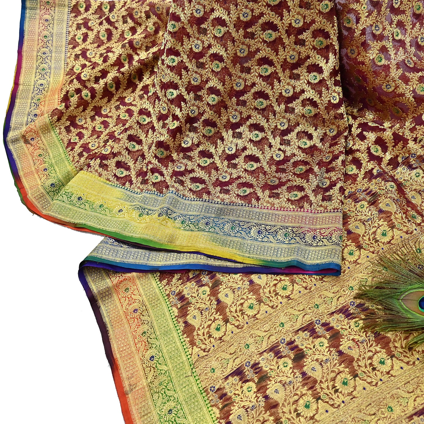 Indian Vintage Sari Heavy Maroon Pure Organza Silk Woven Brocade Banarasi Sarees Zari 5Yd Ethnic Fabric Dress Making Wedding Sarees
