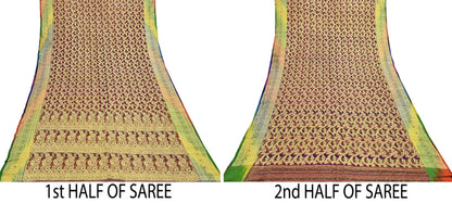 Indian Vintage Sari Heavy Maroon Pure Organza Silk Woven Brocade Banarasi Sarees Zari 5Yd Ethnic Fabric Dress Making Wedding Sarees