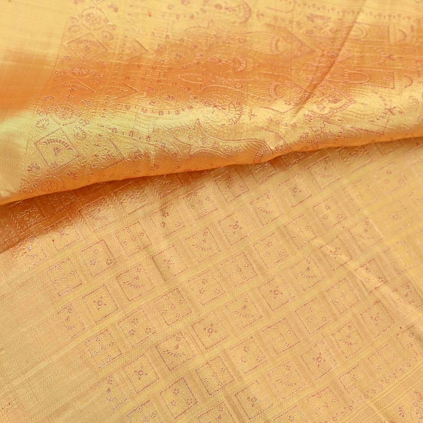 Indian Vintage Orange Banarasi Brocade Saree Heavy Zari Woven Pure Silk Fabric Crafting Quilting Dress making
