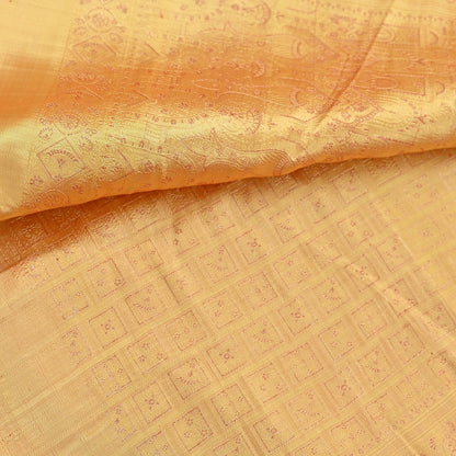 Indian Vintage Orange Banarasi Brocade Saree Heavy Zari Woven Pure Silk Fabric Crafting Quilting Dress making