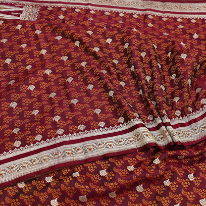 Indian Vintage Sari Maroon Heavy Wedding Pure Satin Silk Woven Banarasi Tanchoi Saree 5Yd Ethnic Craft Fabric Upcycle Bridal Heavy Sarees