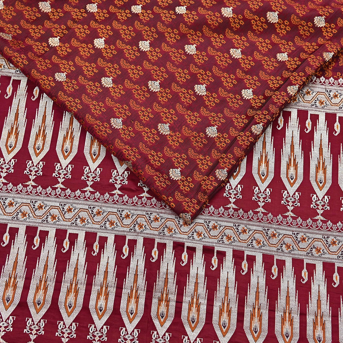 Indian Vintage Sari Maroon Heavy Wedding Pure Satin Silk Woven Banarasi Tanchoi Saree 5Yd Ethnic Craft Fabric Upcycle Bridal Heavy Sarees